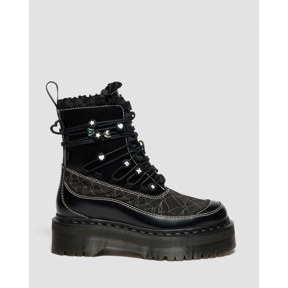 NEW Dr. Martens Jadon Frill Black Leather Platform Boots Hearts Stars Beads 9 US - Picture 2 of 15